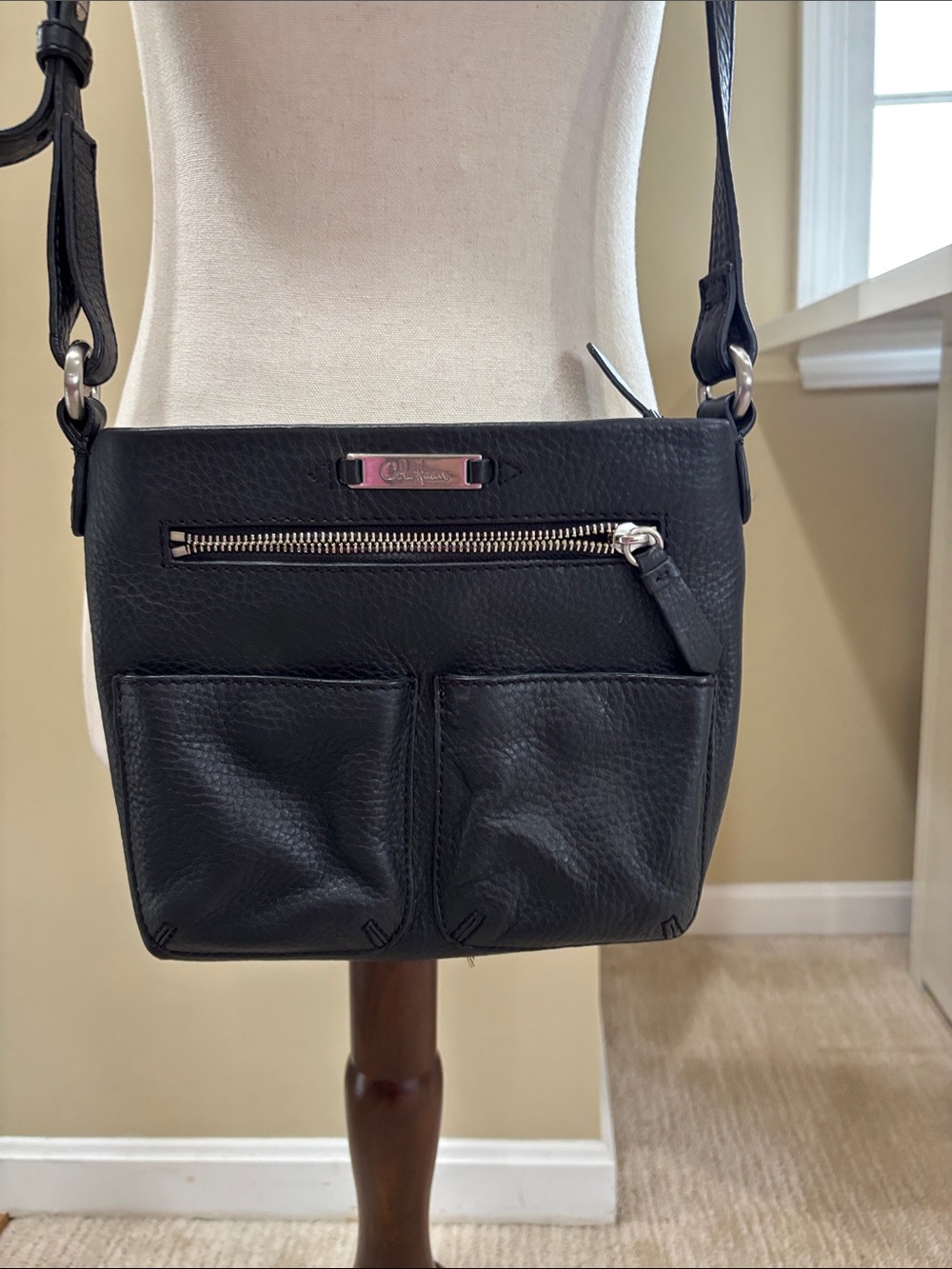 Vintage Cole Haan Black Leather Crossbody Bag with Front Pockets EUC